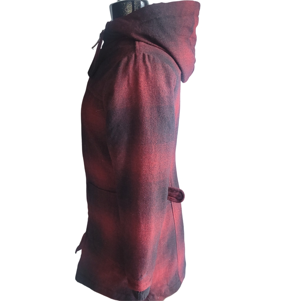 Woolrich Plaid Ombre Red Hunt Style Hooded Wool Blend Coat S - Picture 8 of 12